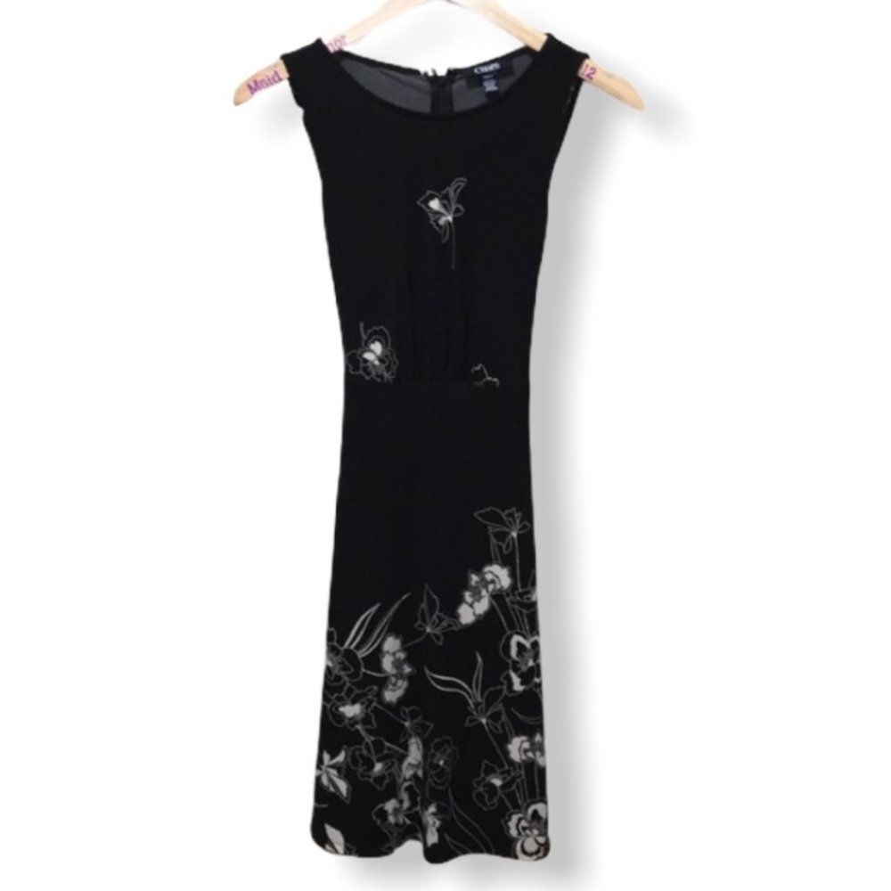{Chaps} Black Floral Sleeveless Tie Back Dress